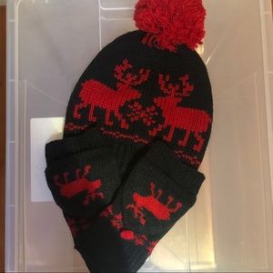 Abercrombie kids mitten beanie set navy red